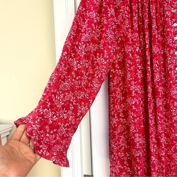Eileen West Modal Long Sleeve RUFFLED Trim Nightgown Small S Red Floral Pajamas - Picture 4 of 10